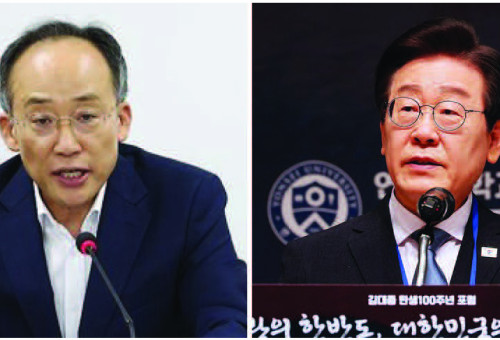 국민의힘 추경호 원내대표가 22일 여의도 당사에서 열린 최고위원회의에서 발언을 하고 있다(왼쪽사진),더불어민주당 이재명 대표가 21일 오전 서울 중구 프레스센터에서 열린 김대중 탄생 100주년 포럼 '격랑의 한반도, 대한민국의 길을 묻다'에서 축사하고 있다.
