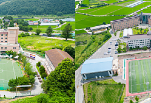 글로벌선진학교 음성캠퍼스(왼쪽)과 문경캠퍼스 전경(오른쪽)