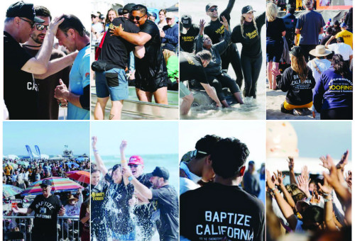 캘리포니아의 대규모 세례             (제공: 빌리 할로웰 Facebook을 통한 캘리포니아 세례발췌 \"Baptize California\")