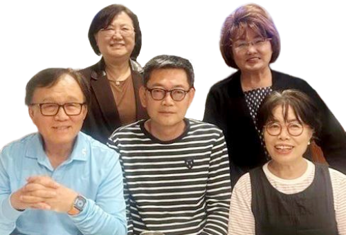 수상자 선정을 마친 세기언 임원들과 심사위원장. 사진 윗줄 왼쪽부터(시계방향) 이성자 미주크리천 신문 LA지사장, 윤우경 크리스천 헤럴드 총괄본부장, 서인실 크리스천 투데이 사장, 백승철 심사위원장, 조명환 크리스천 위클리 발행인