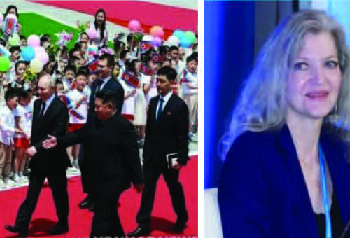 평양 김일성 광장 환영식에 참석한 김정은-푸틴(왼쪽 사진), 후커 전 백악관 국가안보회의(NSC) 아시아 담당 선임보좌관