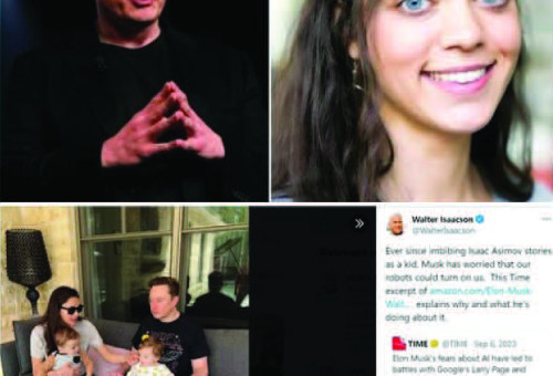 테슬라 최고경영자 일론 머스크와 뉴럴링크 임원 시본 질리스(왼쪽 사진), 작년 9월 '일론 머스크' 작가 월터 아이작슨이 올린 머스크와 질리스, 자녀의 사진   [X 게시물 캡처. 재판매 및 DB 금지]
