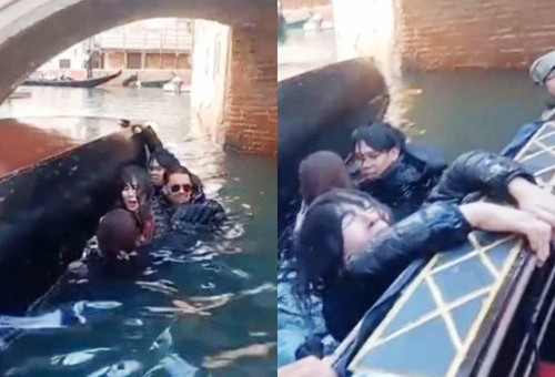 곤돌라가 전복돼 수로에 빠진 관광객들              [현지 엑스(X) 캡처. 재판매 및 DB 금지]