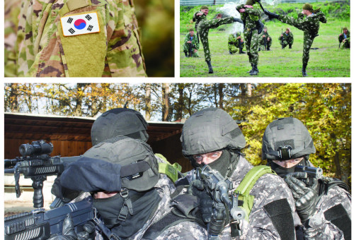 대한민국 군인(위 왼쪽), 러시아군인들의 훈련모습(위 오른쪽), 대 테러리스트 훈련중인 군인들 